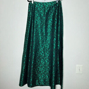Peck & Peck maxi formal green and black paisley full lined skirt size 12